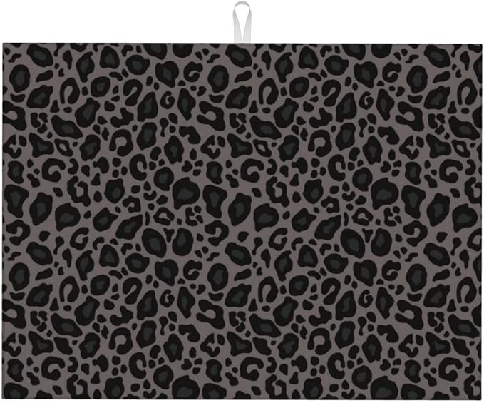 Black Grey Leopard Print Dish Drying Mat Cheetah Wild Animal Dark Skin Drying by Unknown