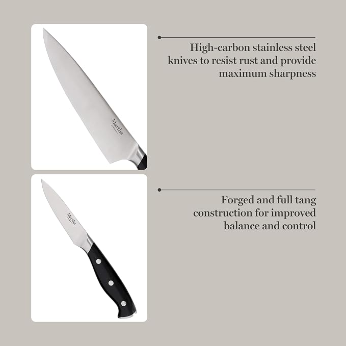 Martha Stewart Greeley 14 pc Triple- Riveted Cutlery Knife Acacia Wood Block - Image 4