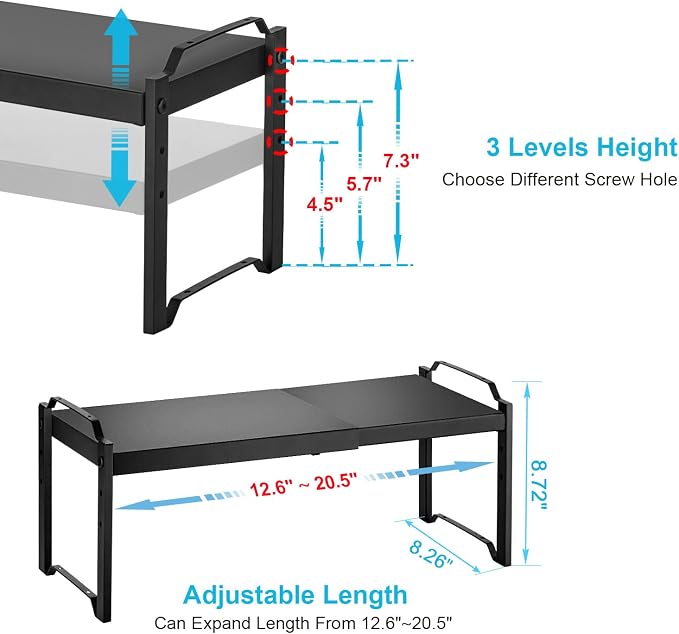 2 Pack Expandable Cabinet Countertop Shelves, Stackable Shelves Organizers - Image 2