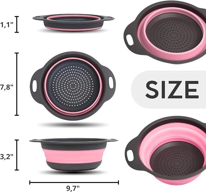 Pink Round Silicone Collapsible Colander – Small Silicone Round Kitchen - Image 2