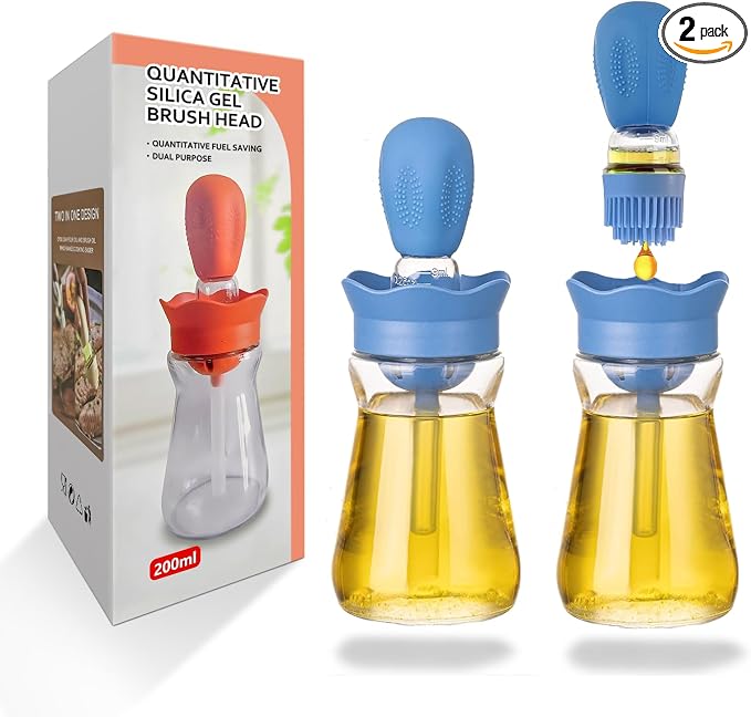 Oil Dispenser with Brush-2Pack 7oz/200ML 2 IN 1 Glass Cooking Oil Dispenser by BENTFINE