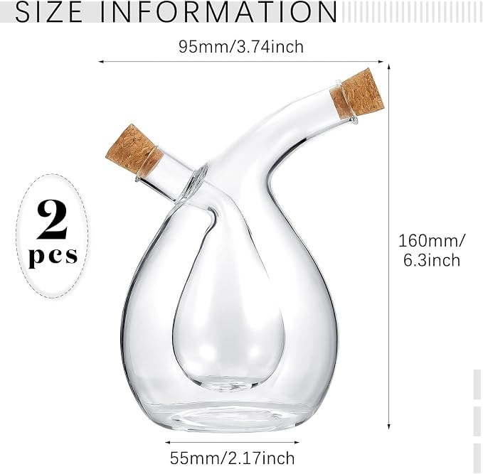 Suclain 2 Pcs Oil and Vinegar Dispenser, 2 in 1 Glass Olive Oil and Vinegar - Image 2