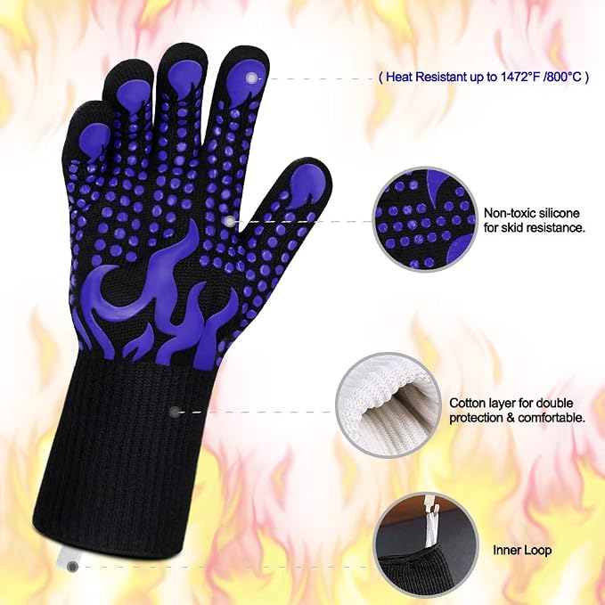 Comsmart BBQ Gloves, 1472 Degree F Heat Resistant Grilling Gloves Silicone - Image 4