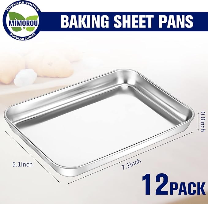 Mimorou 12 Pcs Baking Sheet Stainless Steel Cookie Small Metal Sheet Pans - Image 2