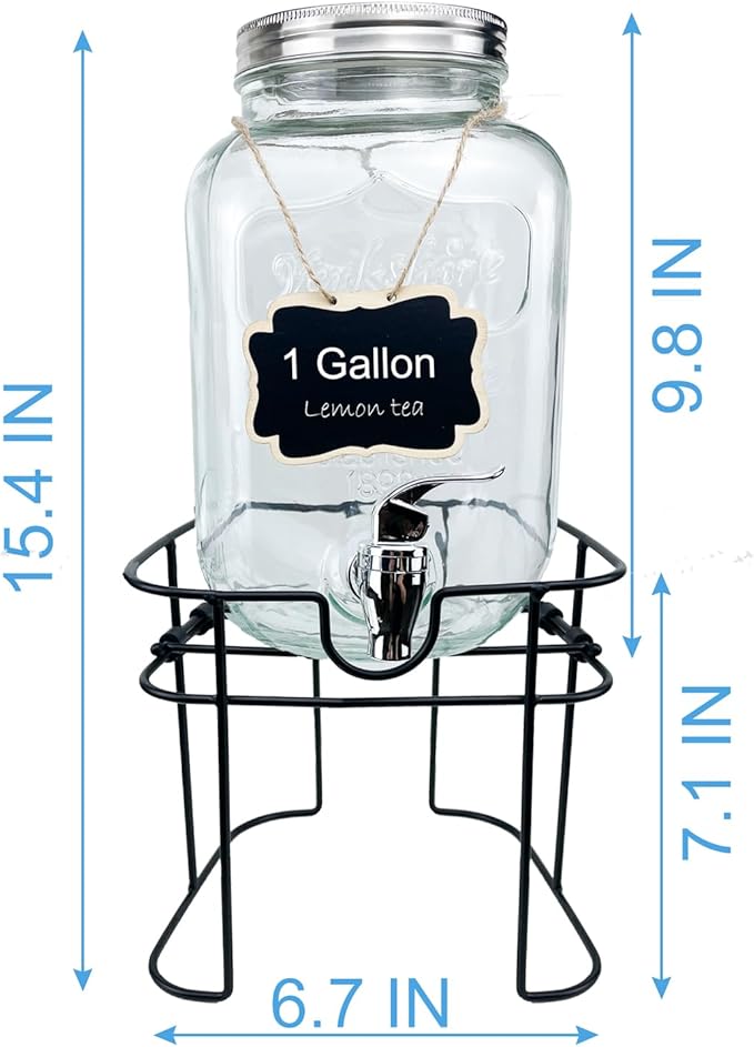 1 Gallon Glass Drink Dispenser for Parties, HENABLE Beverage Dispensers - Image 3