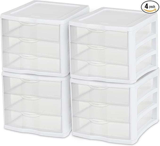 Sterilite 4-Pack 3 Drawer Unit, Stackable Plastic Organizer by Sterilite