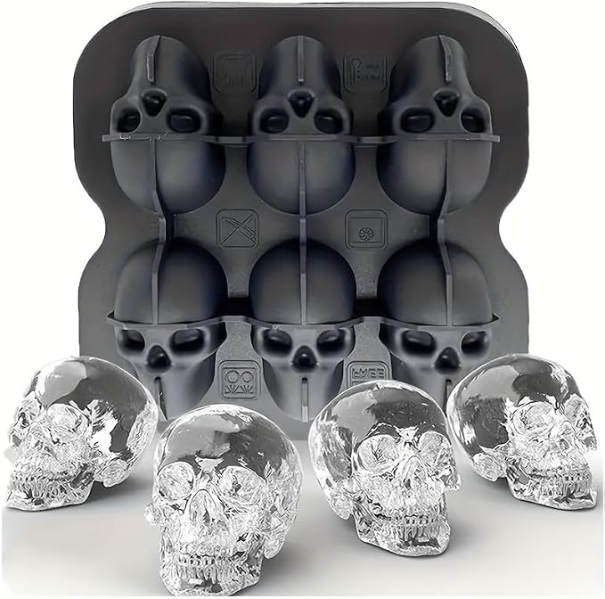 Skull Ice Cube Mold, 6-Cavity Silicone Ice Tray - Image 2