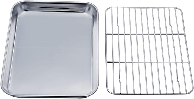TeamFar Toaster Oven Tray and Rack Set, 9.3’’ x 7’’ x 1’’, Stainless Steel by TeamFar