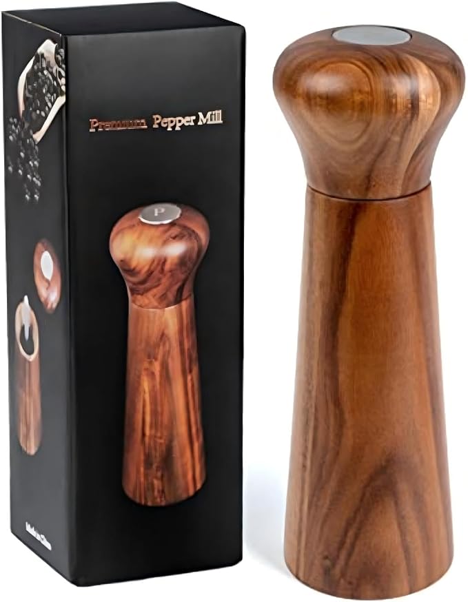 Wooden Pepper Grinder, Refillable Pepper Mill, Adjustable Pepper Shaker by UNIOVC