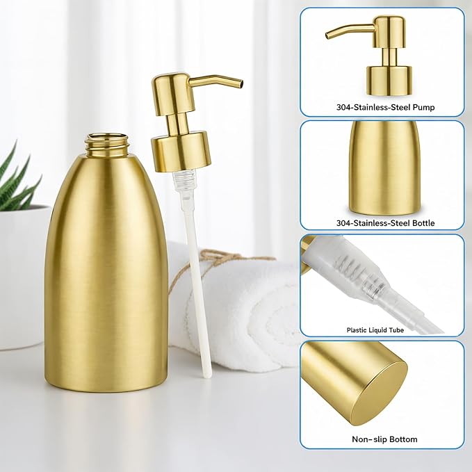 304 Stainless Steel Soap Dispenser 16oz Rust-Proof Liquid Soap Pump Bottle - Image 6