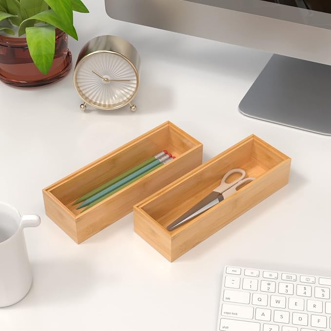 VeyFey Silverware Tray for Drawer, Stackable Kitchen Bamboo Drawer Organizer 9" - Image 3