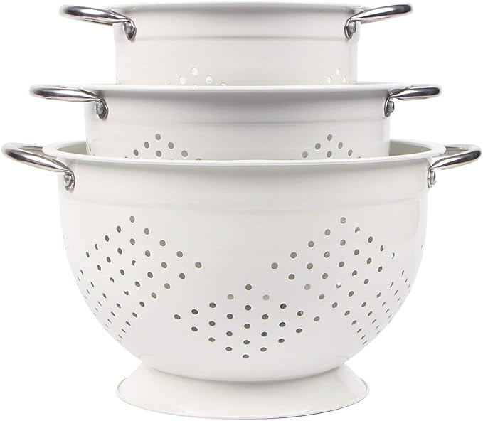 Rorence Powder Coated Steel Colanders: 1.5 Quart 3 Quart & 5 Quart Set of 3 by Rorence