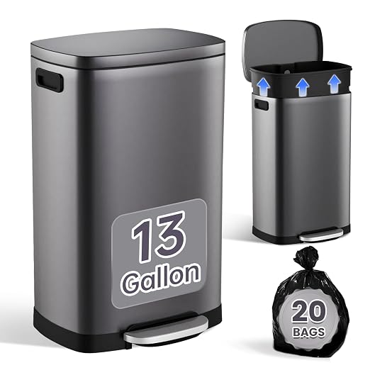 ELPHECO Kitchen Trash Can with Lid Soft Close, 13 Gallon / 50L Stainless Steel by ELPHECOUSA