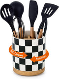 LoeJan 3 Compartment Utensil Holder, Extra Large Utensil Crock, Stable Ceramic by LoeJan