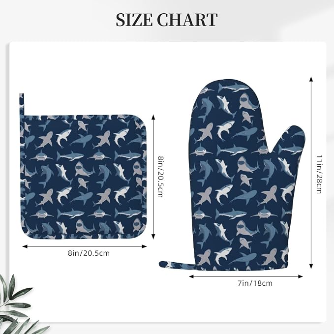 Cool Sharks Oven Mitts and Pot Holders Set of 4 Silicone Blue Grey Sharks - Image 3
