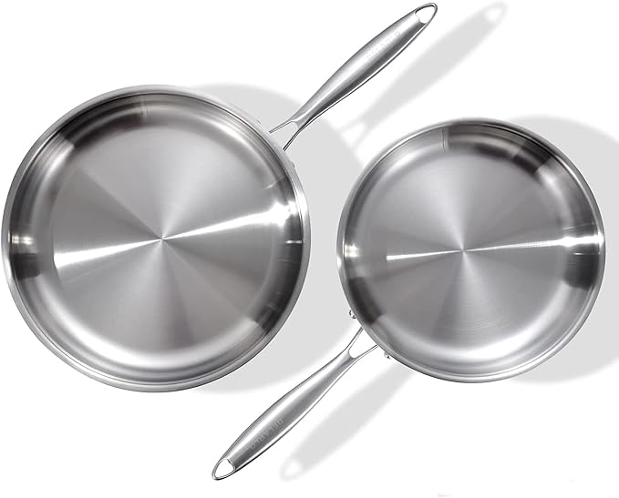 DELARLO Tri-Ply Stainless Steel Pan, 18/10 Frying Pan, Oven Safe Up to 600°F by DELARLOCOOKWARE