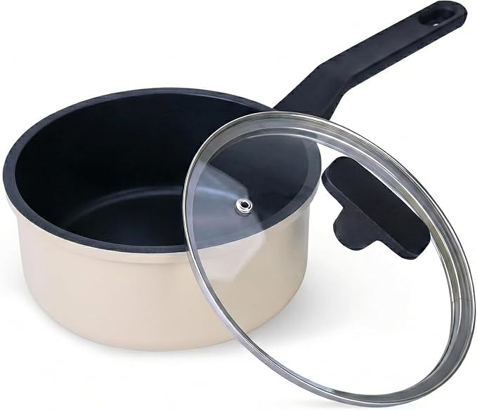 Nonstick Sauce Pan with Lid, 2QT small pot, PFOA Free, Kitchen Pots Induction by Cookingmorerejoicingmore