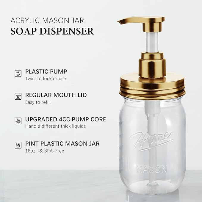 Amolliar Plastic Mason Jar Soap Dispenser - Image 2