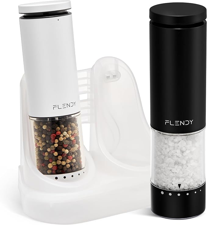 Flendy Electric Salt and Pepper Grinder Set Rechargeable, Automatic Salt and by Flendy
