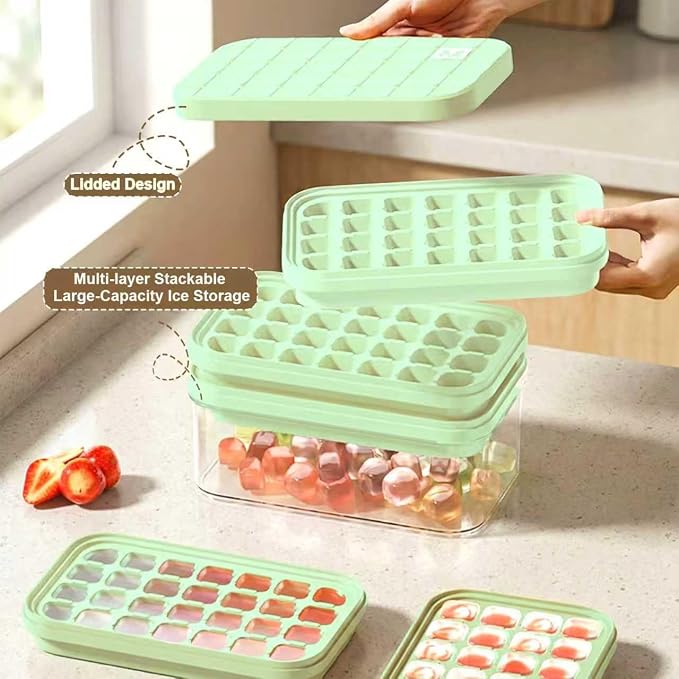 Silicone Ice Cube Trays with Lid and Bin - Image 3