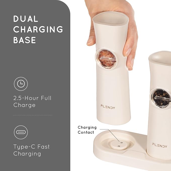 Flendy Gravity Electric Salt and Pepper Grinder Set Rechargeable, Automatic - Image 4