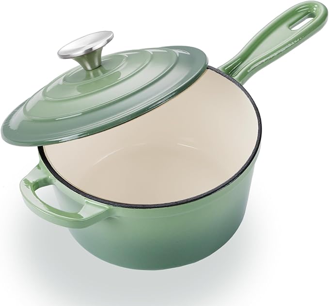 3 Quart Saucepan with Lid, Leonyo Enameled Cast Iron Sauce Pot, Large Enamel by Leonyo