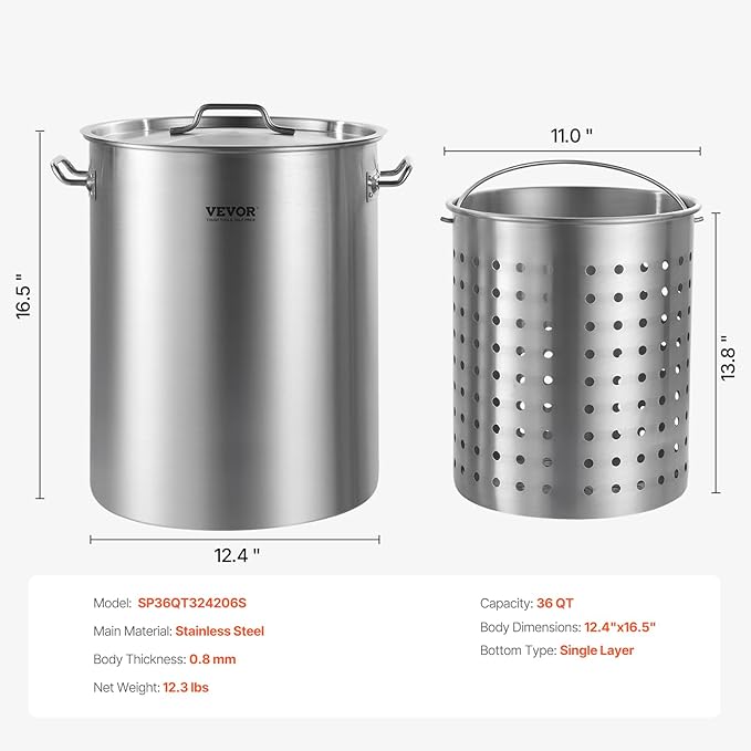 VEVOR Stainless Steel Stockpot, 36 Quart Cooking Pots, Cookware Sauce Pot - Image 7