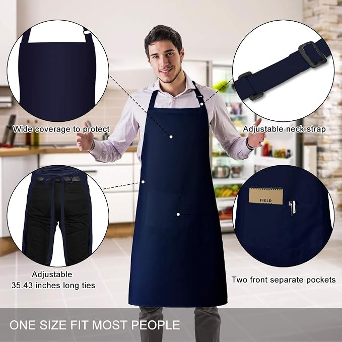 Jubatus 2 Pack Bib Aprons with 2 Pockets Cooking Chef Kitchen Apron - Image 2