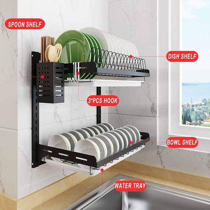 junyuan Kitchen Dish Rack, Hanging Dish Drying Rack Organizer Storage Shelf - Image 2
