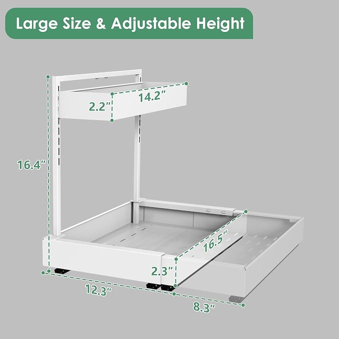REALINN Under Sink Organizer Pull Out, L-Shaped 2 Tier Cabinet Organizer - Image 5