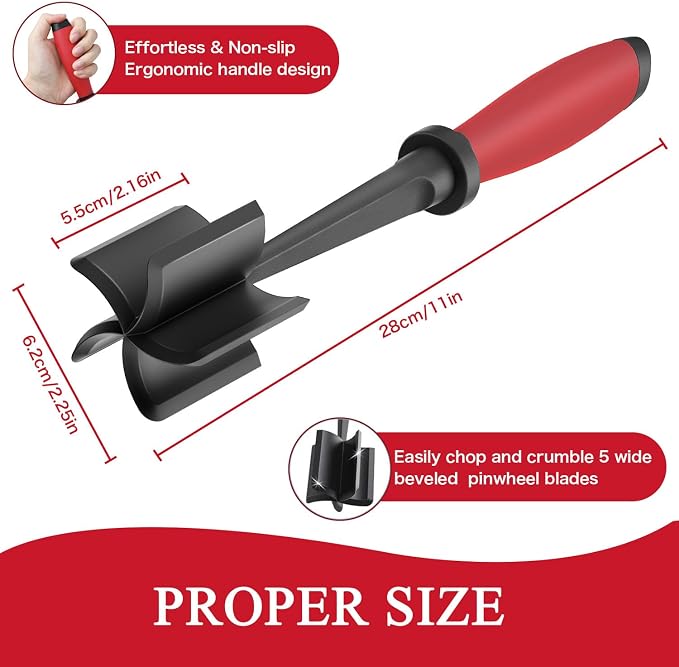 Meat Chopper, 5 Curve Blades Ground Beef Masher, Heat Resistant Meat Masher Tool - Image 4