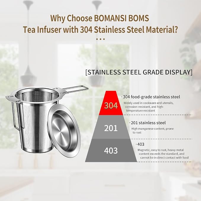 2Pack Long-Handled Tea Strainer, BOMANSI BOMS Stainless Steel Tea Infuser - Image 3