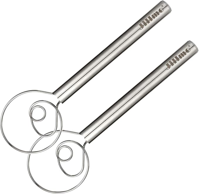Jillmo Danish Dough Whisk, 12 inch Stainless Steel Bread Whisk, 2 Pack by JILLMO