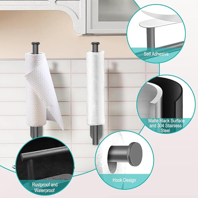 MGahyi Paper Towel Holder Wall Mount, Self Adhesive Or Drilling Paper Towel - Image 3