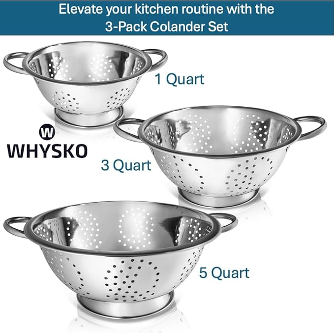 Whysko 3 Pack Stainless Steel Colanders - 5 Qt - Image 2