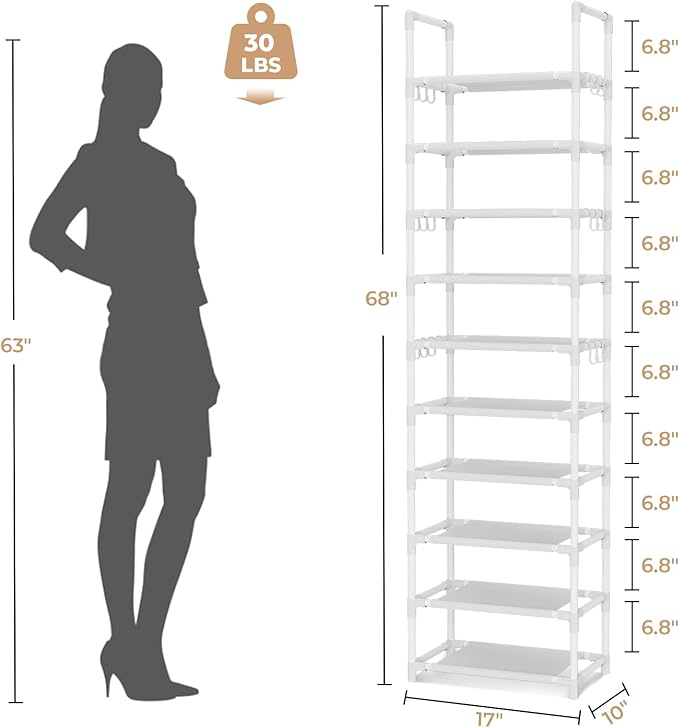 VTRIN 10 Tiers Tall Shoe Rack Holds 20-25 Pairs of Shoes Sturdy Vertical Shoe - Image 3