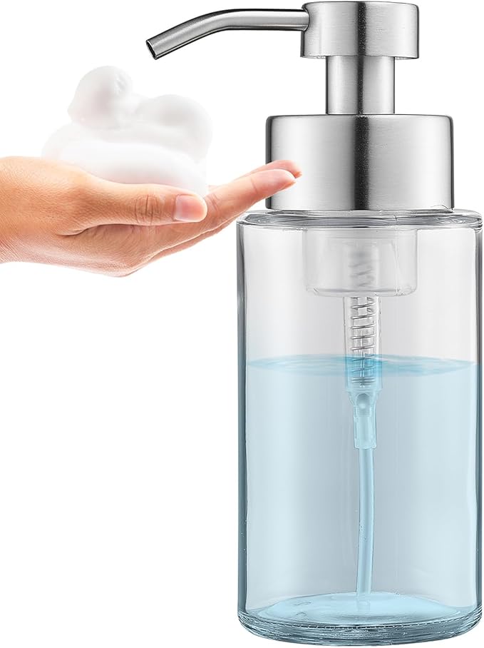 Glass Foaming Hand Soap Dispenser, 10 oz Easy Refill Glass Soap Dispenser by DOILIESE