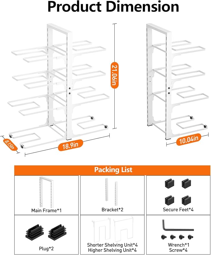 MUDEELA 8-Tier Pots and Pans Organizer under Cabinet, Heavy Duty Adjustable Pot - Image 6