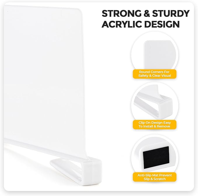 JOY DECOR 2 Pack Acrylic White Shelf Dividers - Image 5