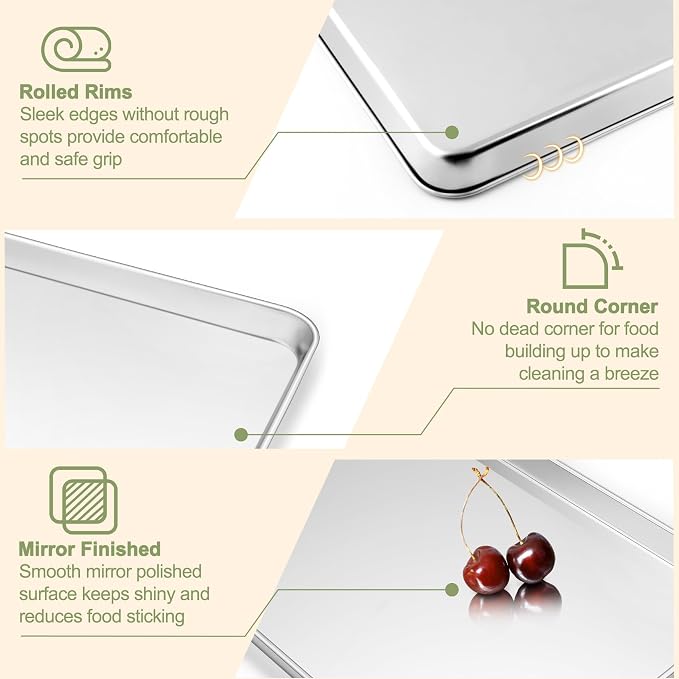 TeamFar Baking Sheet with Rack Set, 16/12.5/9 Inch Stainless Steel Cookie - Image 3