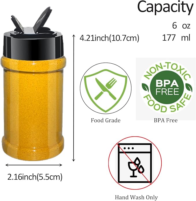 24 Pack 6oz Clear Plastic Spice Jars - Image 2