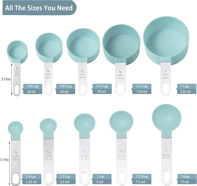 Measuring Cups and Spoons Set of Huygens Kitchen Gadgets 10 Pieces, Stackable - Image 2