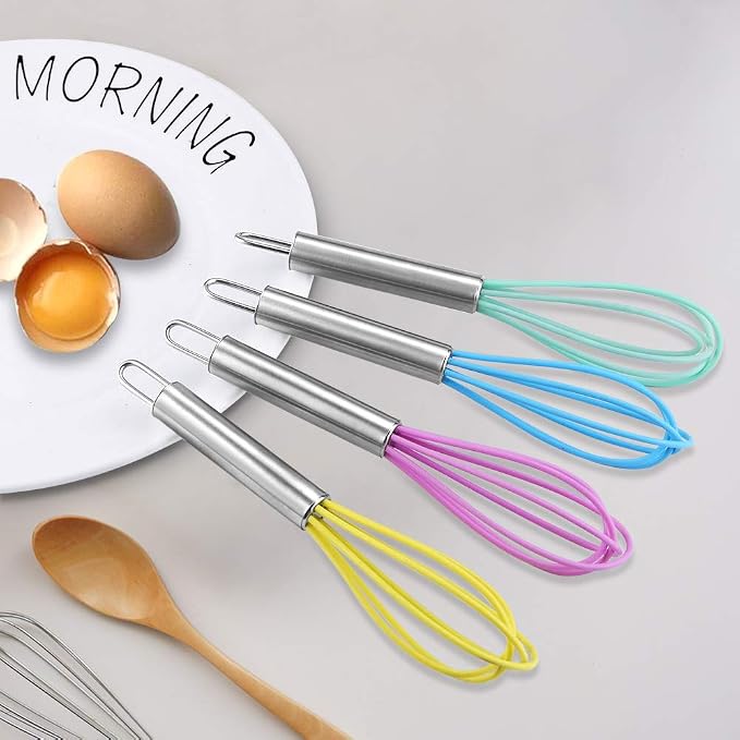 4 Pack Colorful Mini Silicone Kitchen Whisks - Image 6