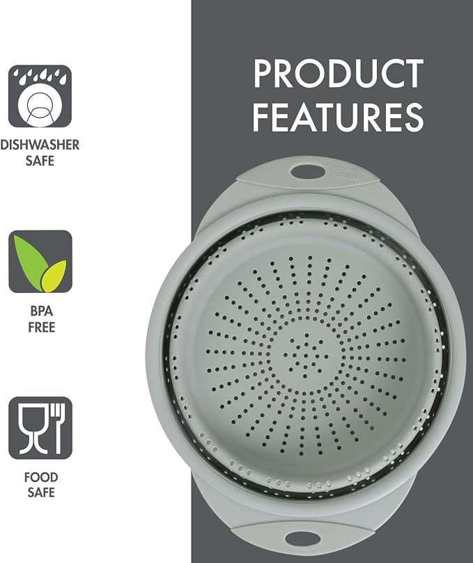 Dexas 10" Collapsible Silicone Colander in Sage, Kitchen Strainer - Image 4
