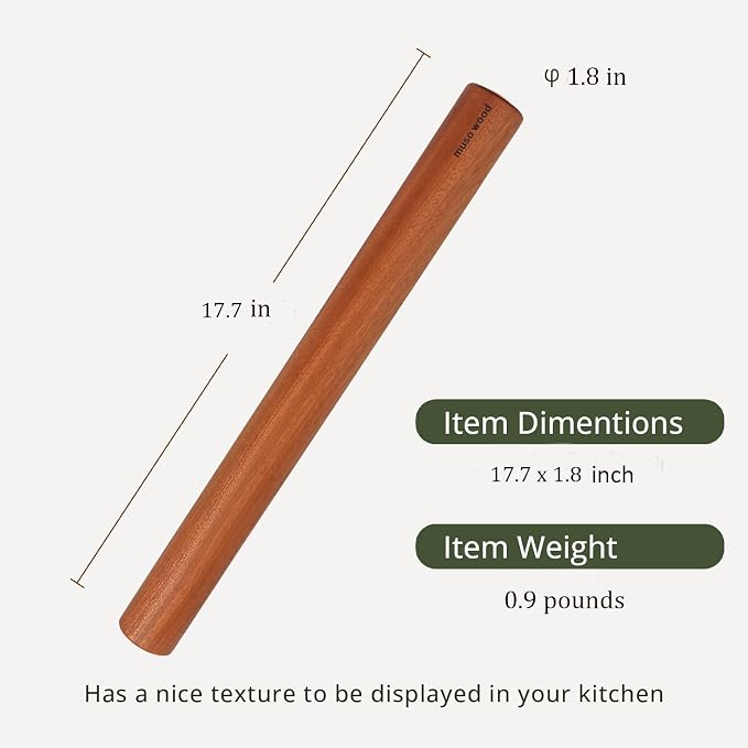 Muso Wood Sapele Wooden Dowel Rolling Pin - Image 5