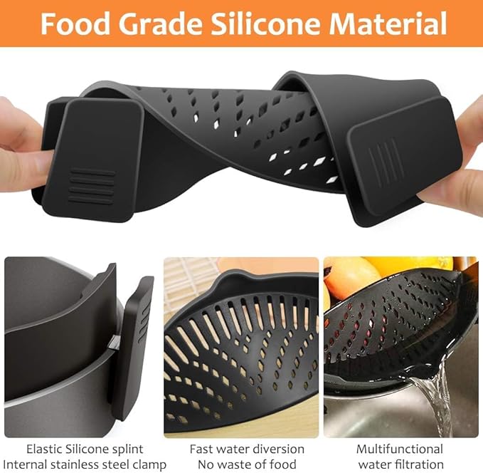 YEVIOR Clip on Strainer for Pots Pan Pasta Strainer, Silicone Food Strainer - Image 4