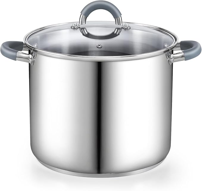 Cook N Home Stockpot with Lid, 8-Quart Basic Stainless Steel Pasta Cooking Soup by CookNHome