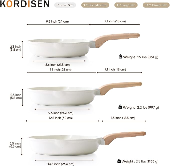 Kordisen Nonstick Ceramic Frying Pan Set, 3 Piece Ceramic Skillet Set, Healthy - Image 7