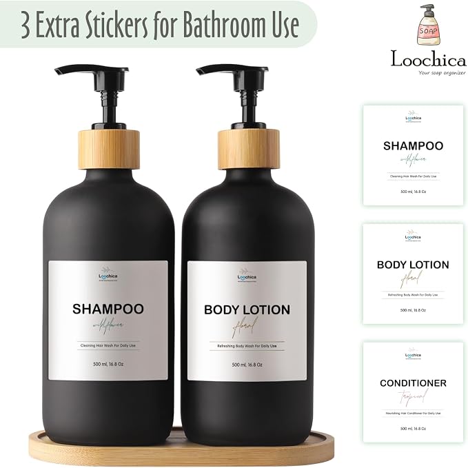 LOOCHICA 2 Pack Black Glass Soap Dispenser Set - Image 4