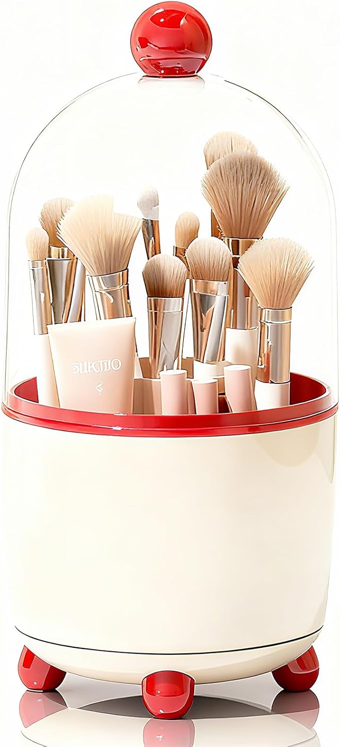 Makeup Brush Holder with Lid, Cosmetic Tools Organizer with Cover, 360° by Unknown